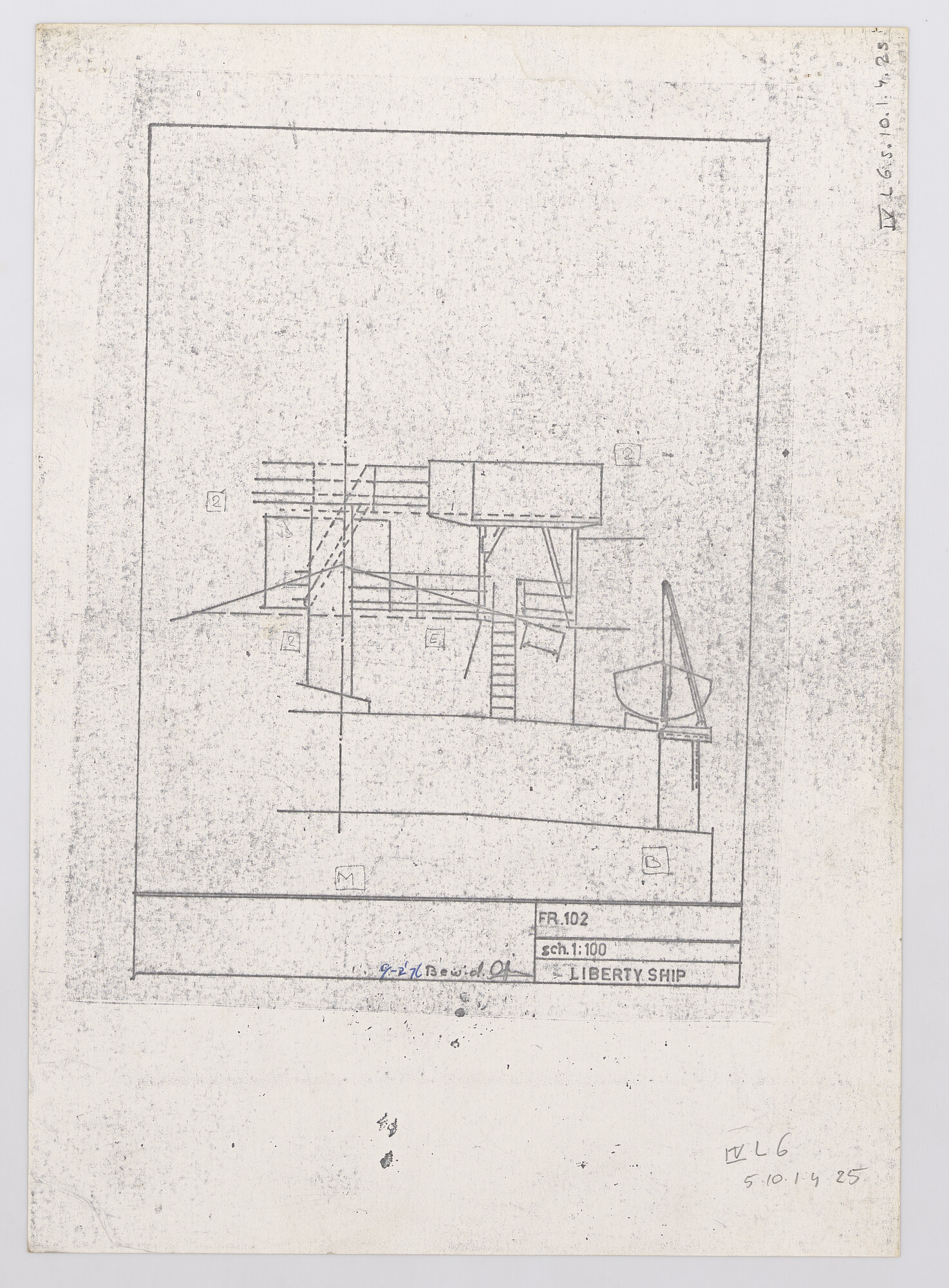 2016.2214; Het libertyschip ss. 'Blijdendijk' van de Holland-Amerika Lijn, 1943; technische tekening